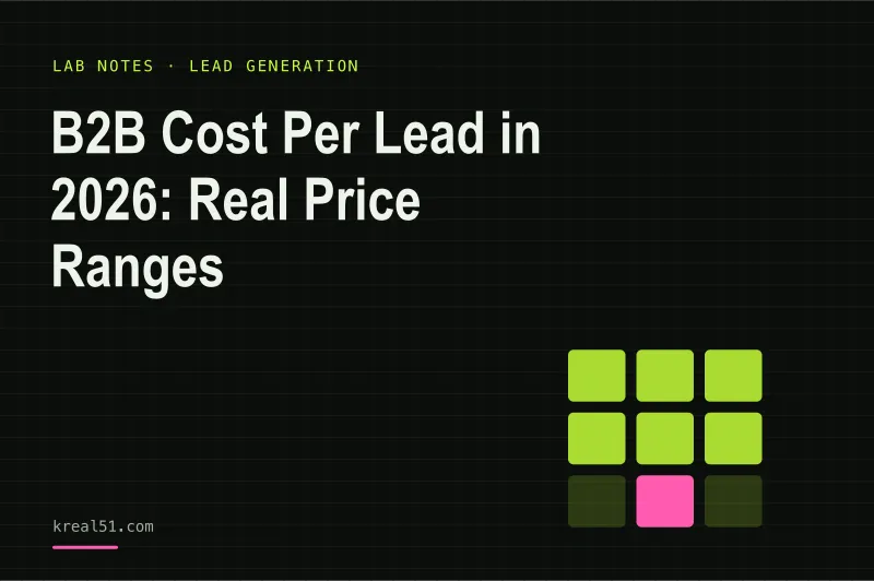 Typographic cover reading 'B2B Cost Per Lead in 2026: Real Price Ranges' on a dark lab-grid background
