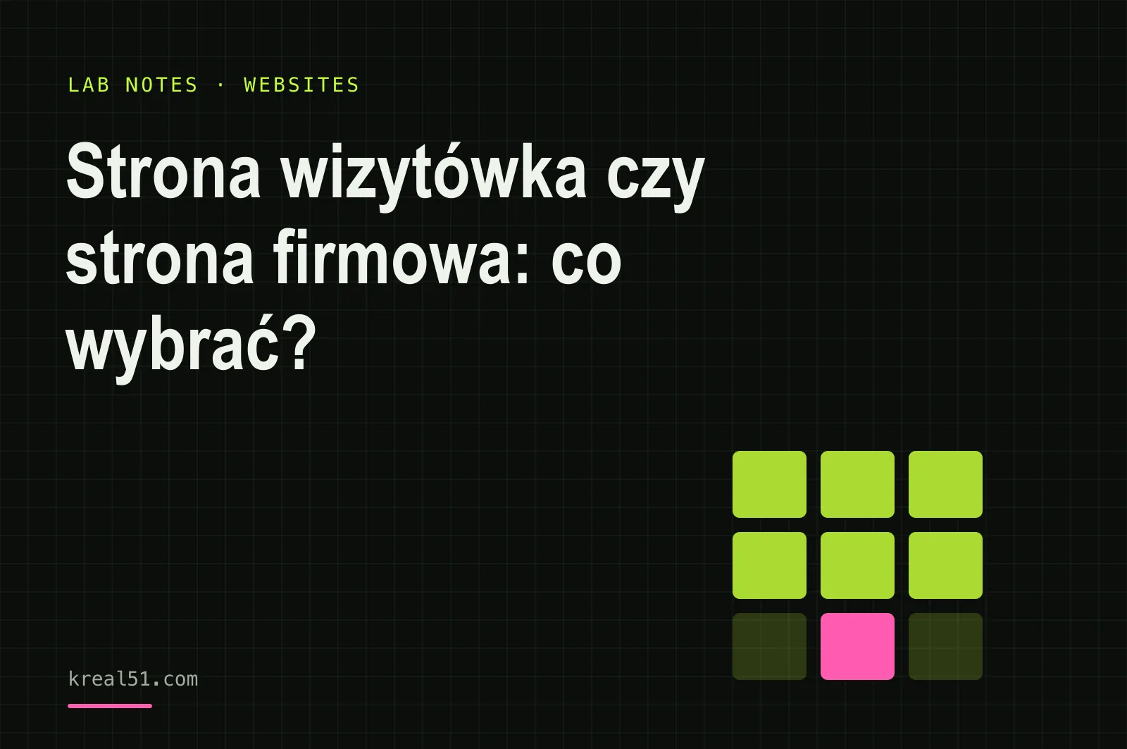 Typographic cover reading 'Brochure Website vs Company Website' on a dark lab-grid background