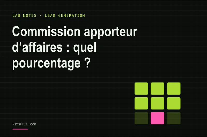 Carte de couverture sombre et typographique de l’article sur la commission d’apporteur d’affaires