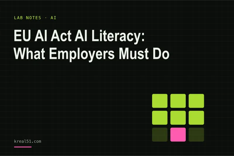 Typographic cover reading 'EU AI Act AI Literacy: What Employers Must Do' on a dark lab-grid background