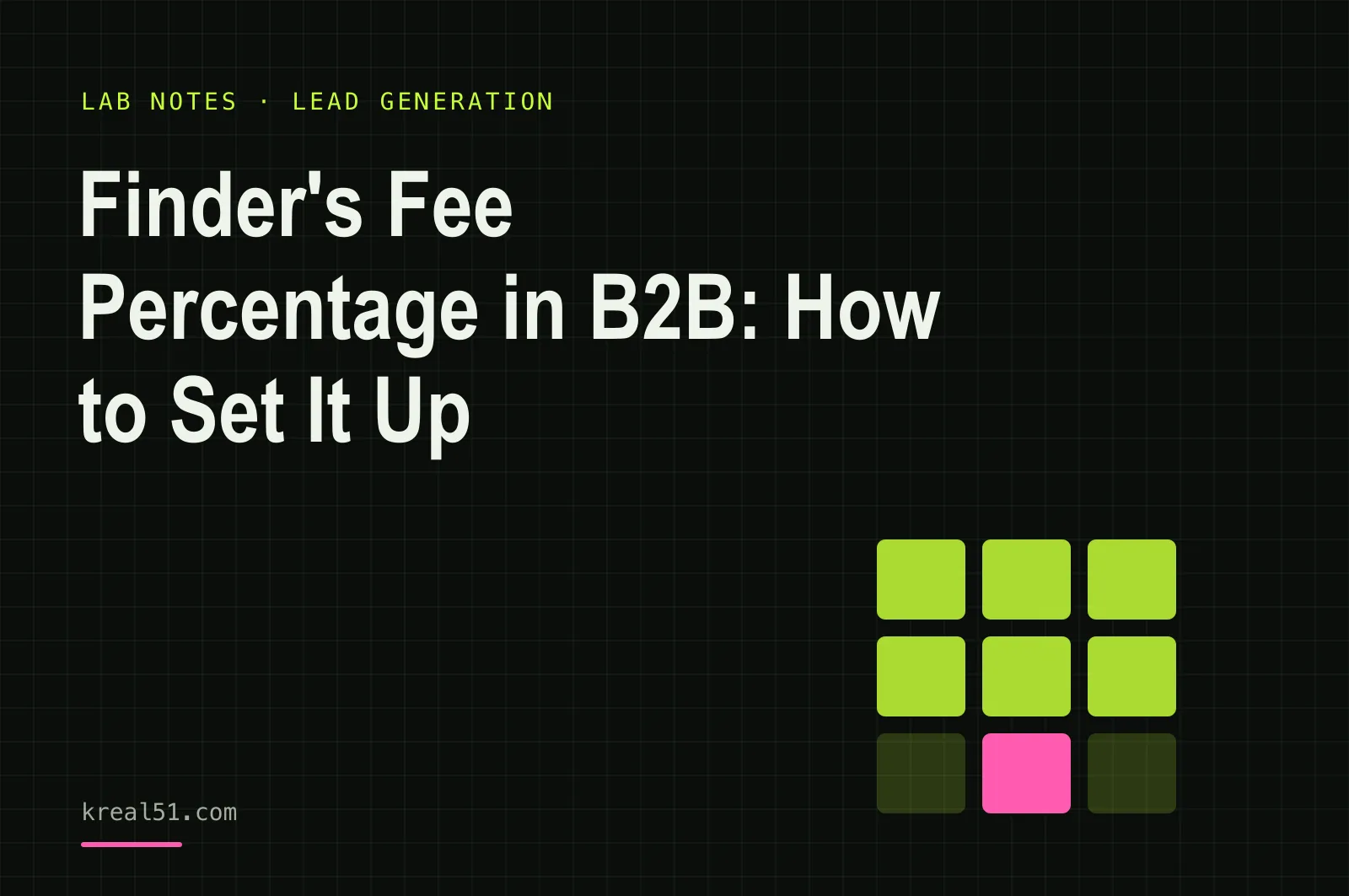 Dark typographic cover of the article on finder's fee and referral commission percentages in B2B