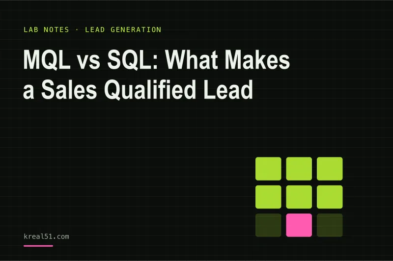 Typographic cover reading 'MQL vs SQL: What Makes a Sales Qualified Lead' on a dark lab-grid background