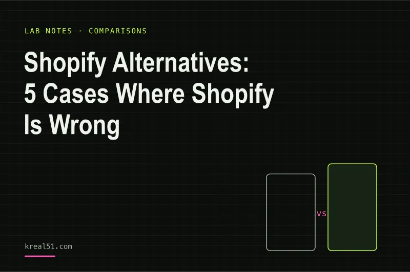 Tarjeta de portada oscura con el título del artículo sobre alternativas a Shopify y un pequeño gráfico