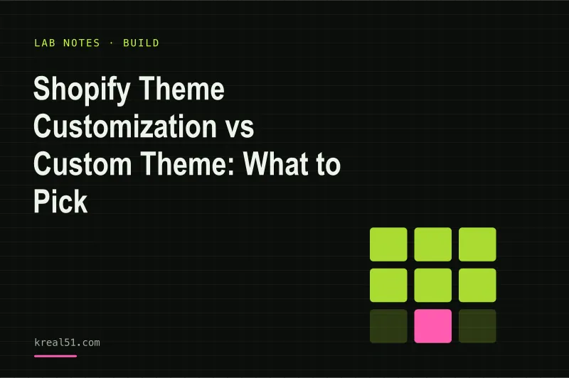 Illustration of a Shopify theme being assembled from modular sections in a lab