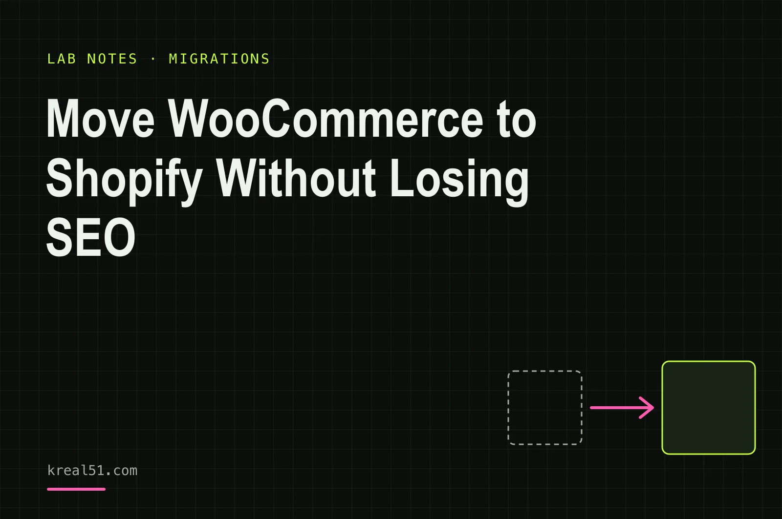 Illustrated lab crate carrying a WooCommerce store's products into a Shopify store