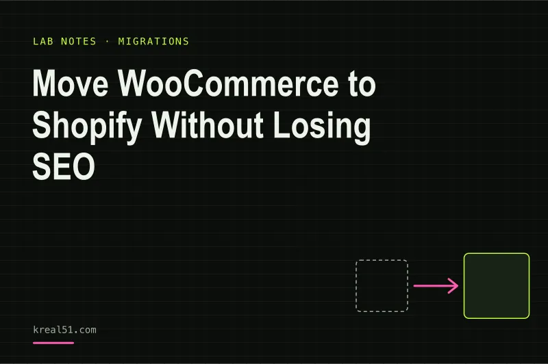 Illustrated lab crate carrying a WooCommerce store's products into a Shopify store